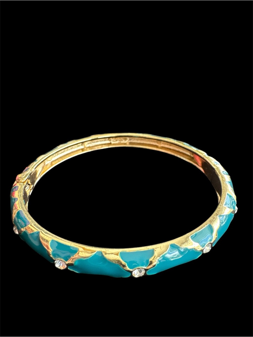 Gold-Tone Turquoise Enamel Bangle Bracelet with Crystal Accents